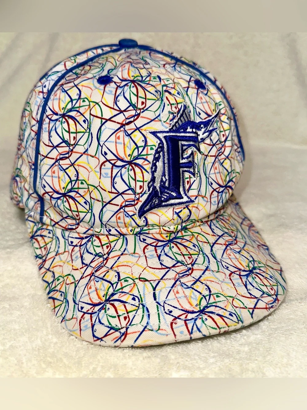 Vintage New Era 59FIFTY Florida Marlins Scribble Fitted Hat Size 7 3/8 MLB Y2K